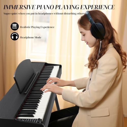 Ktaxon Digital Piano 88-Key Weighted Action Electric Piano with 3-Pedal Unit, Double Bluetooth, Split/Touch/Transpose Control Functions(Black)