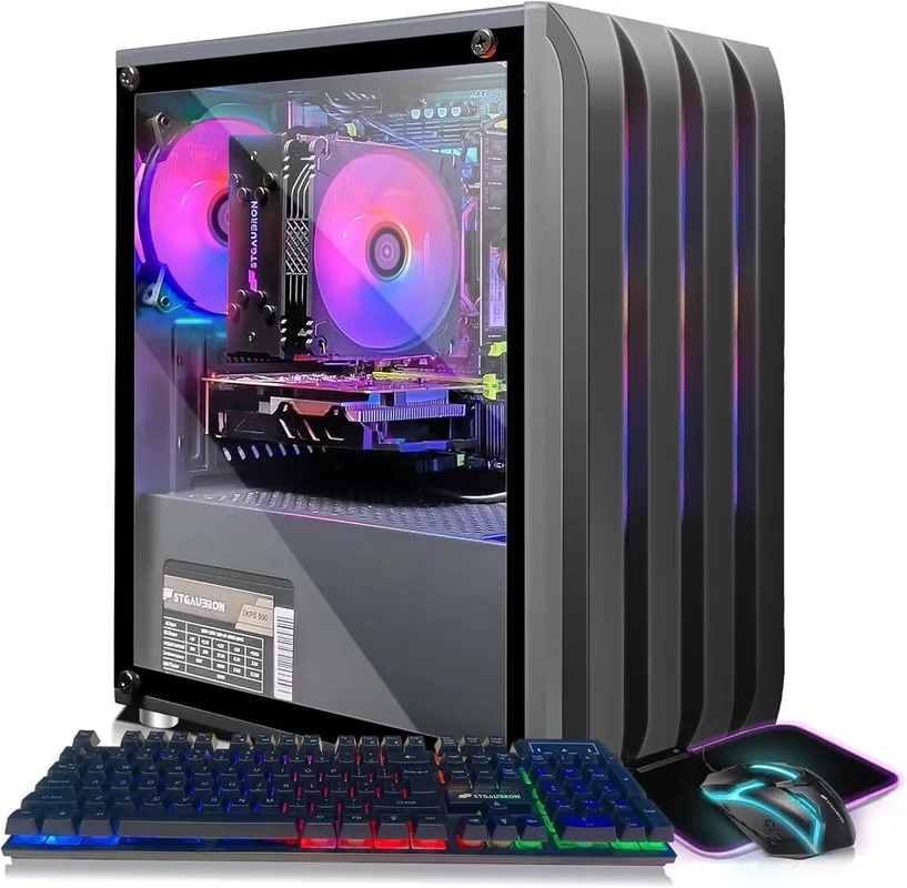 STGAubron Gaming Desktop PC, Intel Xeon E5 2.5G up to 3.3G, 16G RAM, 512G SSD, Radeon RX 550 4G GDDR5, 600M WiFi, BT 5.0, RGB Fan x 3