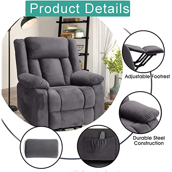 BINGTOO Power Lift Recliner Chair with Massage and Heat, Electric Fabric Vibration Massage Sofa for Elderly/Adult for Living Room