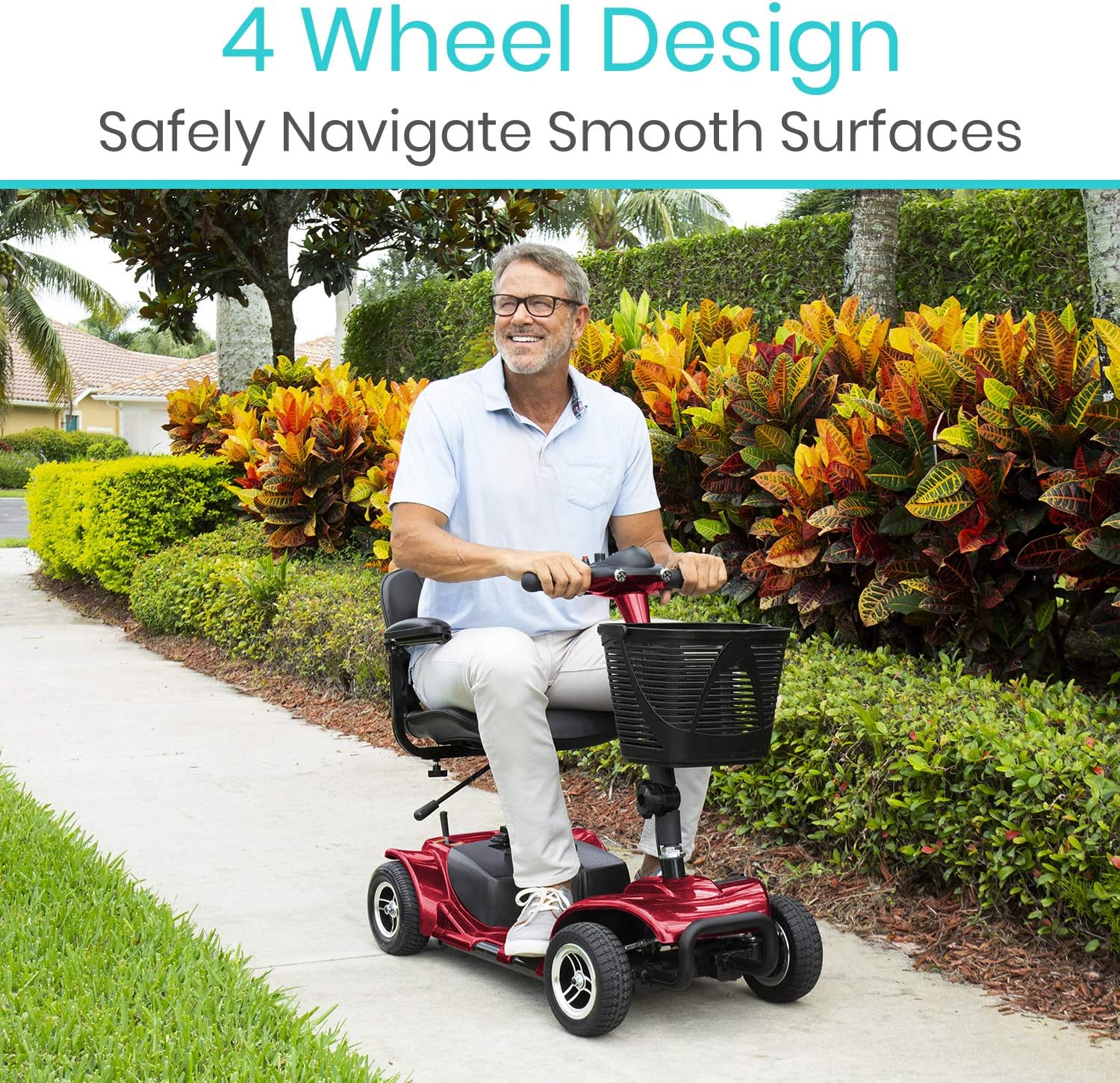 Vive 4 Wheel Mobility Scooter - Electric Powered Wheelchair Device - Compact Heavy Duty Mobile for Travel, Adults, Elderly