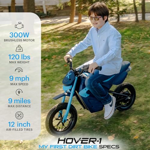 Hover-1 My First Dirt Bike for Kids - 300W Motor, 9MPH Max Speed, 9 Mile Range, 12” Off-Road Tires, 120LB Max Weight