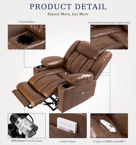 Large Power Lift Chairs Recliners for Elderly with Heated and Massage, Overstuffed Adjustable Lift Chairs, 3 Positions, Breathable Leather