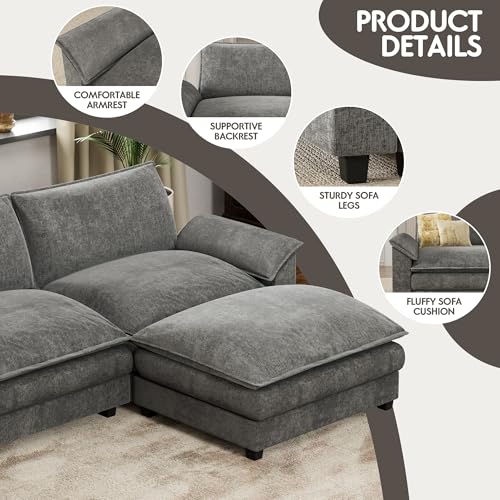 Homall 119" Modular Sectional Sofa, L Shaped Sofa Couch with Reversible Ottoman, DIY Combination Chenille Deep 3-Seat Cloud Couch for Living Room