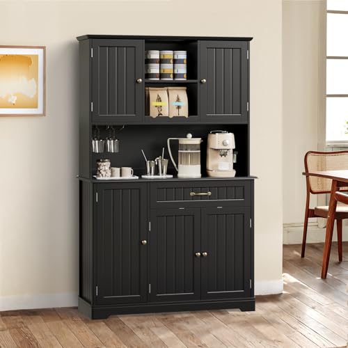 Gizoon 67.7" Kitchen Pantry Cabinet with Microwave Shelf Tall Coffee Bar Cabinet with Storage Kitchen Hutch with Countertop for Dining Room and Craft
