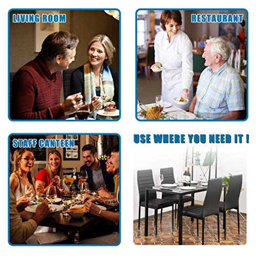FDW | 5-Piece Dining Table Set | Glass Kitchen Table with 4 Upholstered Chairs | Space-Saving Design | Faux Leather Cushions | Modern Rectangular