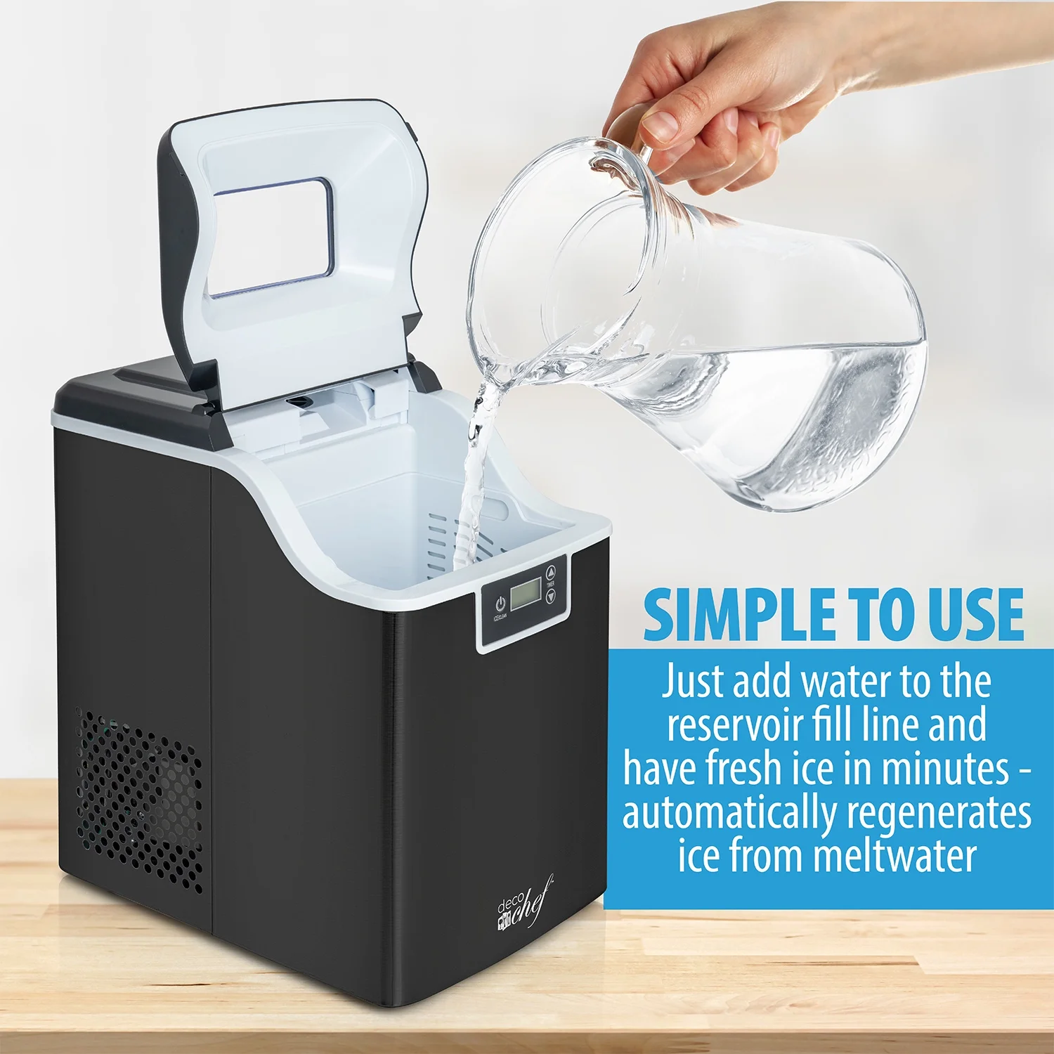 Deco Chef 44LB Countertop Ice Maker, 2.6LB Auto-Renew Basket 1.8LB per Hour, Black