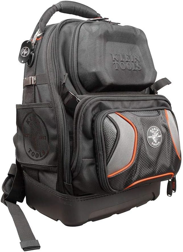 Klein Tools 55485 Tool Bag Backpack, Durable Electrician Backpack with 48 Pockets for Hand Tools, Waterproof Bottom, Removable Tool Carrier
