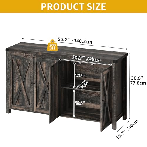 DWVO 55'' Sideboard Buffet Cabinet with Storage, Farmhouse Kitchen Storage Cabinet with Doors