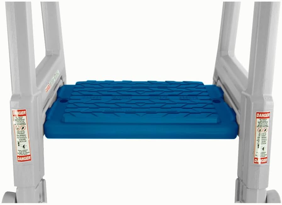 Confer Plastics Above Ground Swimming InPool Step & Ladder | Heavy Duty | White Frame with Blue & Gray Steps | Deck Height Up to 60 Inches | Enter &