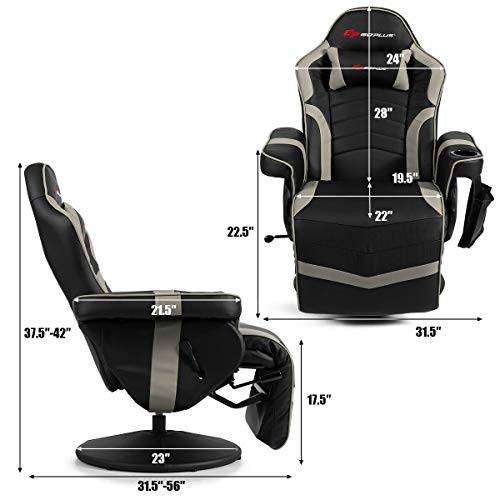 Goplus Massage Gaming Chair, Racing Style Gaming Recliner w/Adjustable Backrest and Footrest