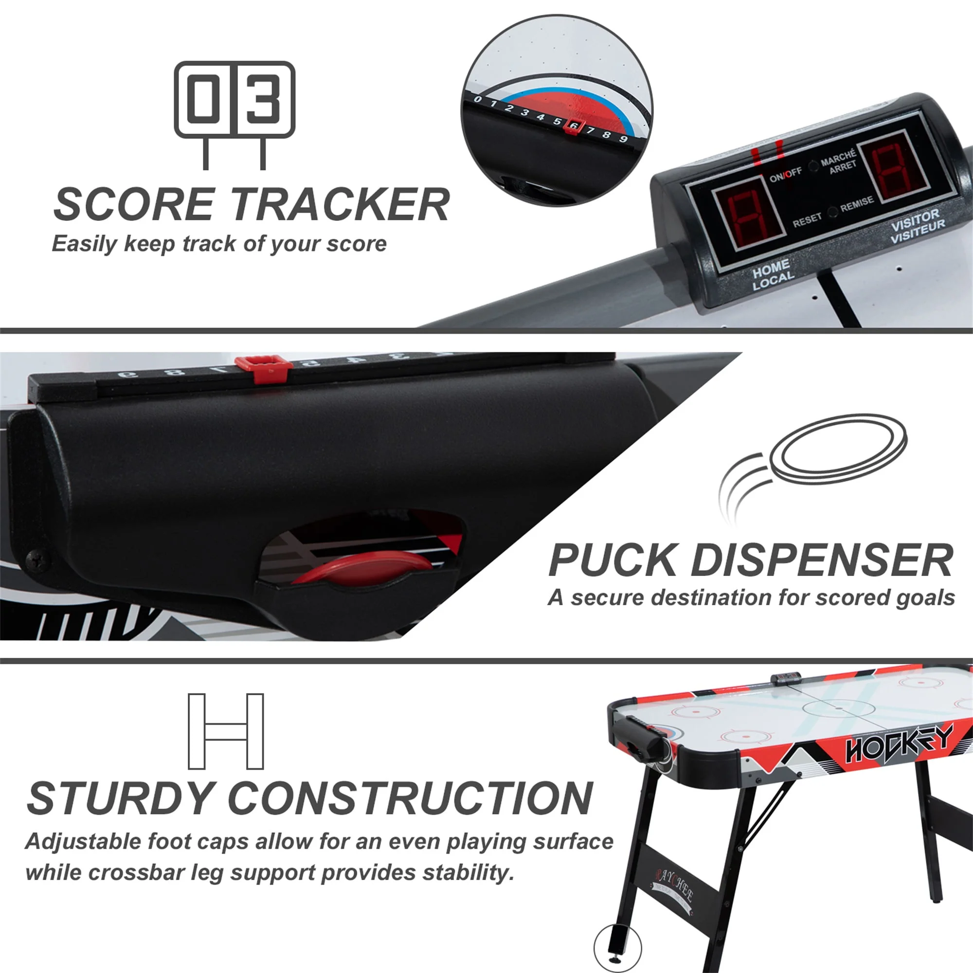 RayChee 48in Foldable Air Powered Hockey Table for Home Game Room w/ 2 Pucks, 2 Pushers, LED Scoreboard, 12V Motor (Oak)