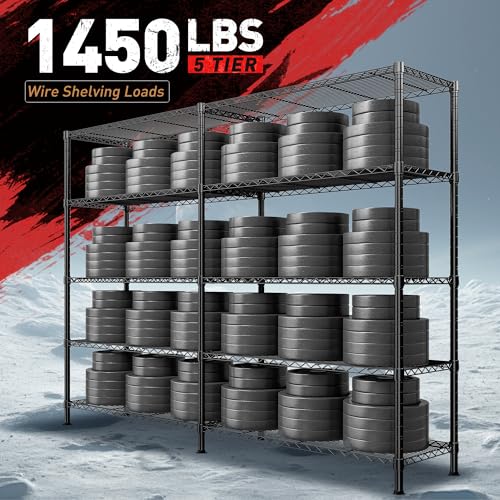 REIBII 73''W Storage Shelves Load 1650 LBS Metal Shelving 5-Tier Wire Shelving Unit for Storage Rack Adjustable Heavy Duty Metal Shelves for Pantry