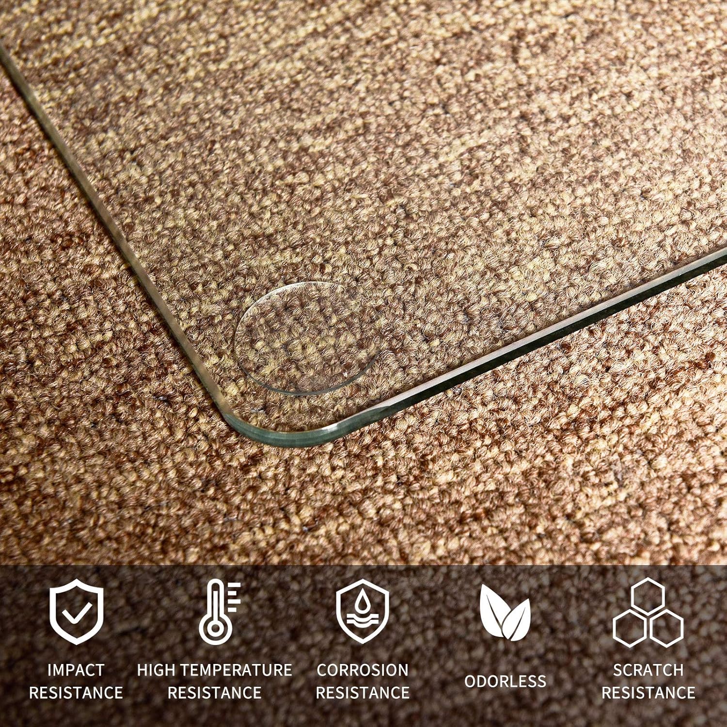 GLSLAND Office Chair Mat, 46 x 36 Premium Tempered Glass Computer Desk Mats Hard Protect Floor