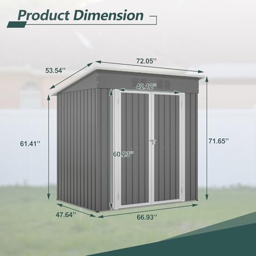 6x4 ft Small Outdoor Metal Storage Shed with Floor Frame & Lockable Door, Heightened Entry Garden Tool Shed for Backyard, Durable Galvanized Steel
