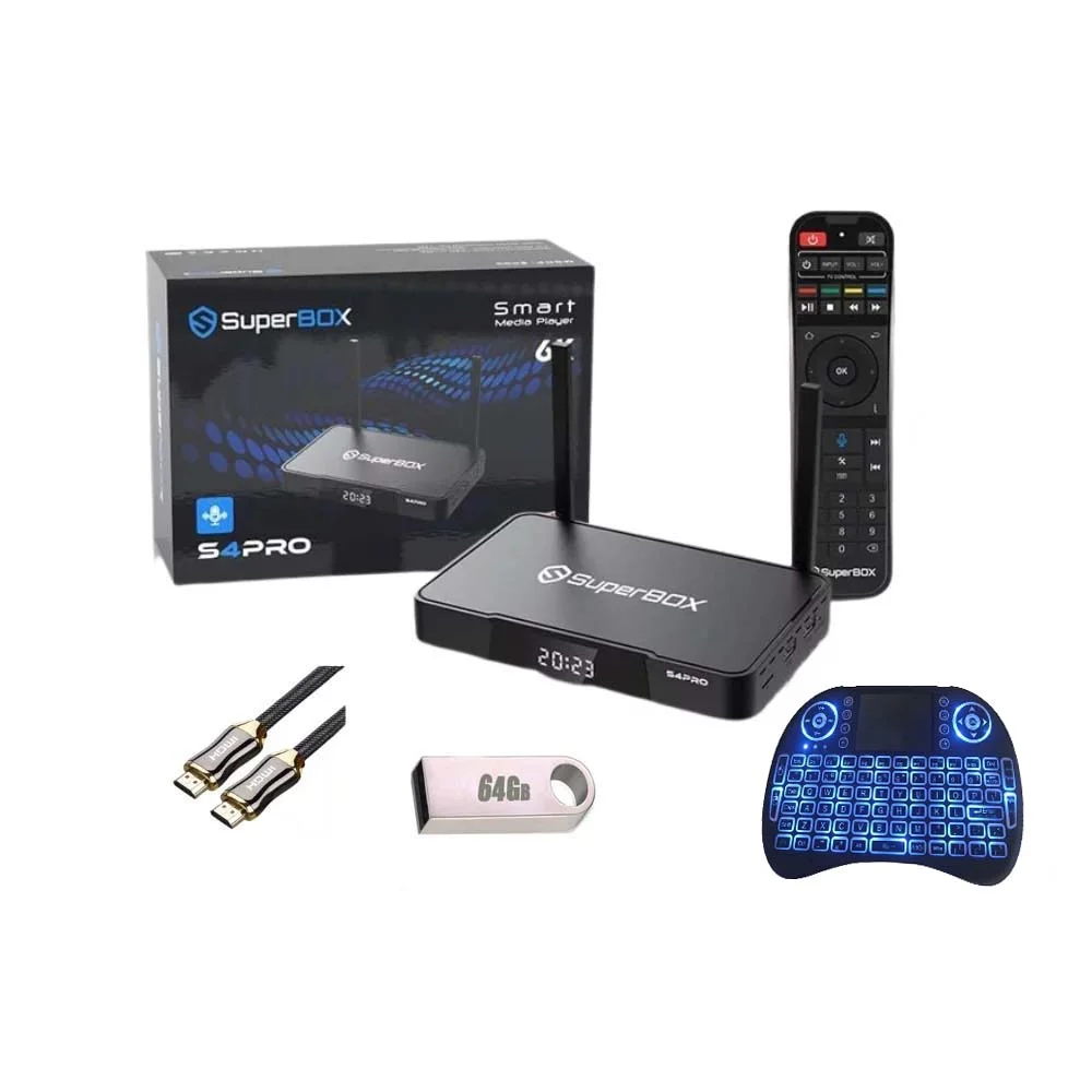 2024 SuperBOX S4 Pro 6K Voice control remote w/ Free keyboard 64G USB FLASH DRIVE 8K hd cable