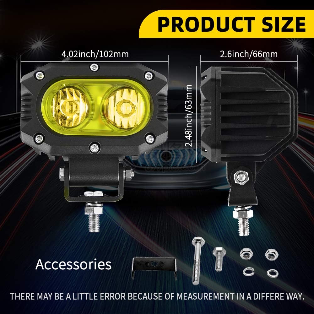 CO LIGHT LED Flood Beam Yellow Fog Lights 2PCS Driving Lights Work Light Pods Fit for Motorcycle ATV UTV SUV Car Tractor Forklift Truck Boat
