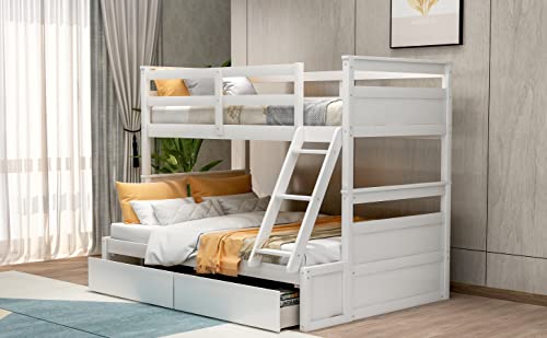 Ball & Cast Twin-Over-Twin Bunk Bed with Twin-Size Trundle and 3 Storage Stairs,Wood Bunkbed w/Full-Length Guardrails,Slat Support