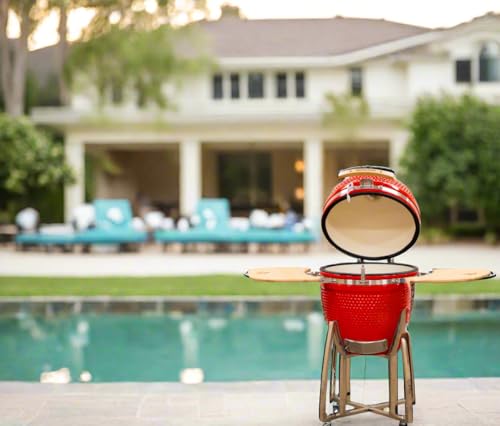 21" Kamado Grill COALS by Comfortbilt Ceramic Charcoal Grill Smoker with Cart Side Shelves and 412 Cooking Square Inches