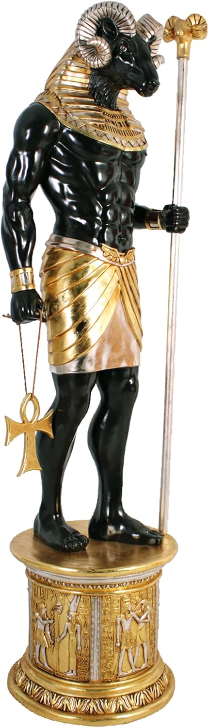 Design Toscano The Egyptian Grand Ruler Life-Size Khnum Statue Atop a Temple Column Mount