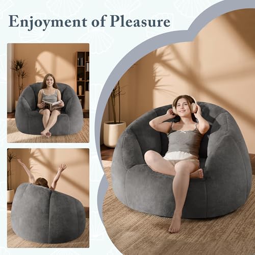 Giant Bean Bag Chair for Adults - Comfy Plush Round Shell Soft Accent Chair, Oversized Cozy Lounge Floor Sofa Reading Chair