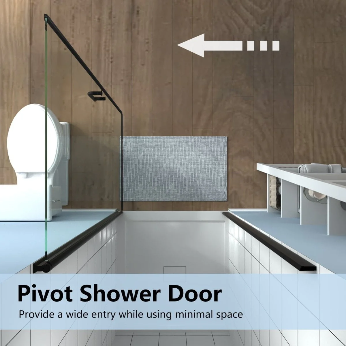 Classy 24-25.5 W x 72 H Small Shower Door Hinged Pivot Black Install Clear Glass Shower Door