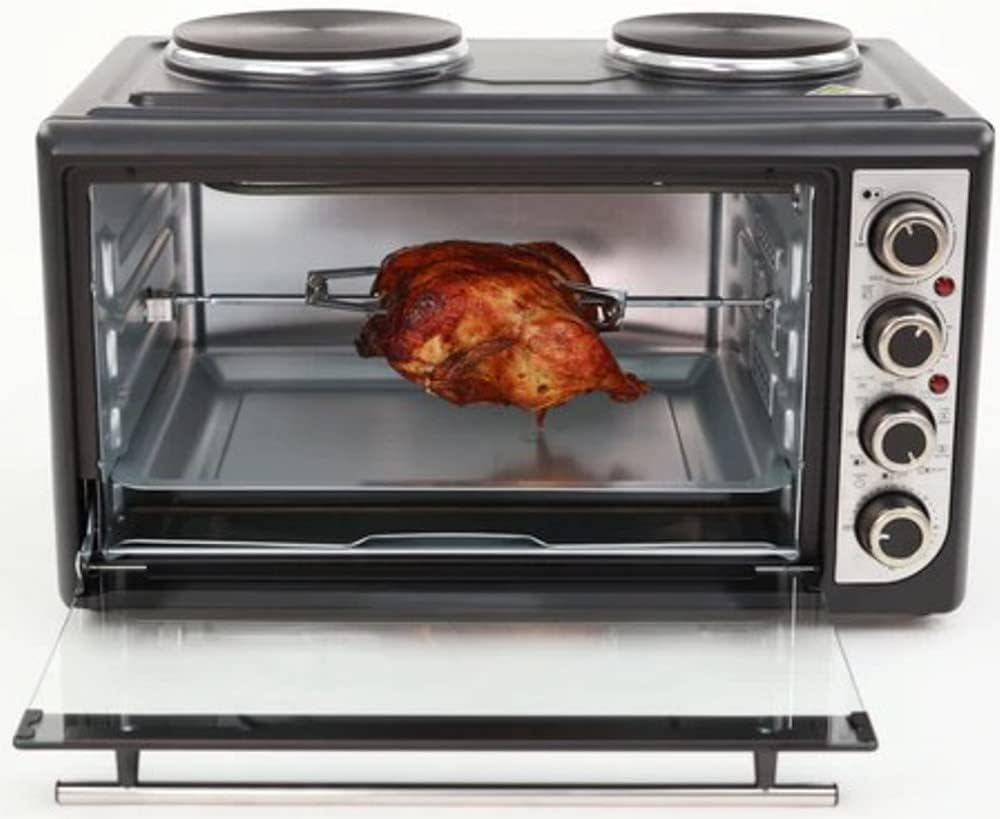 Avanti Portable Oven Multi-Function with Convection Rotisserie and Dual Burner Cooktop, 60 Minute Timer and Auto Shut-Off, 1.4 Cu.Ft., Black