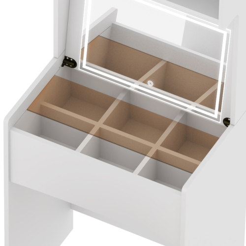Compact Vanity Desk Set with Flip Top Mirror, LED Light, Makeup Vanity Table with Drawers for Small Space