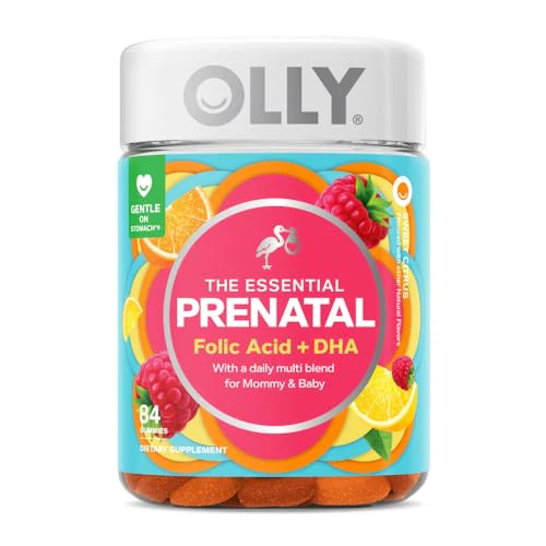 OLLY Essential Prenatal Gummy Multivitamin, Folic Acid, Vitamin D, Omega 3 DHA, Supports Healthy Growth and Brain Development, Citrus Berry