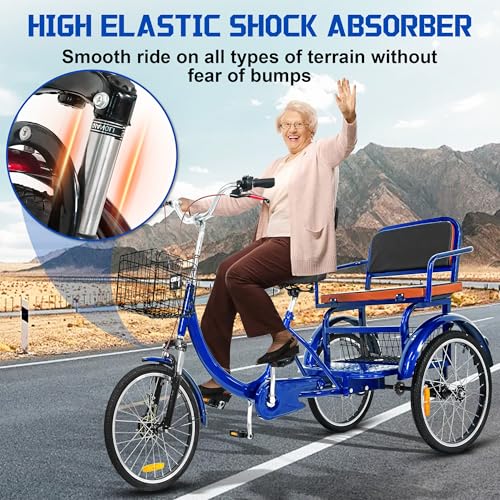 MOOITZ Adult Tricycle, 20 Inch 3-Wheel Bikes, Trike for Adults with Seat, Low Step-Through Cruiser Bike with Front and Rear Baskets