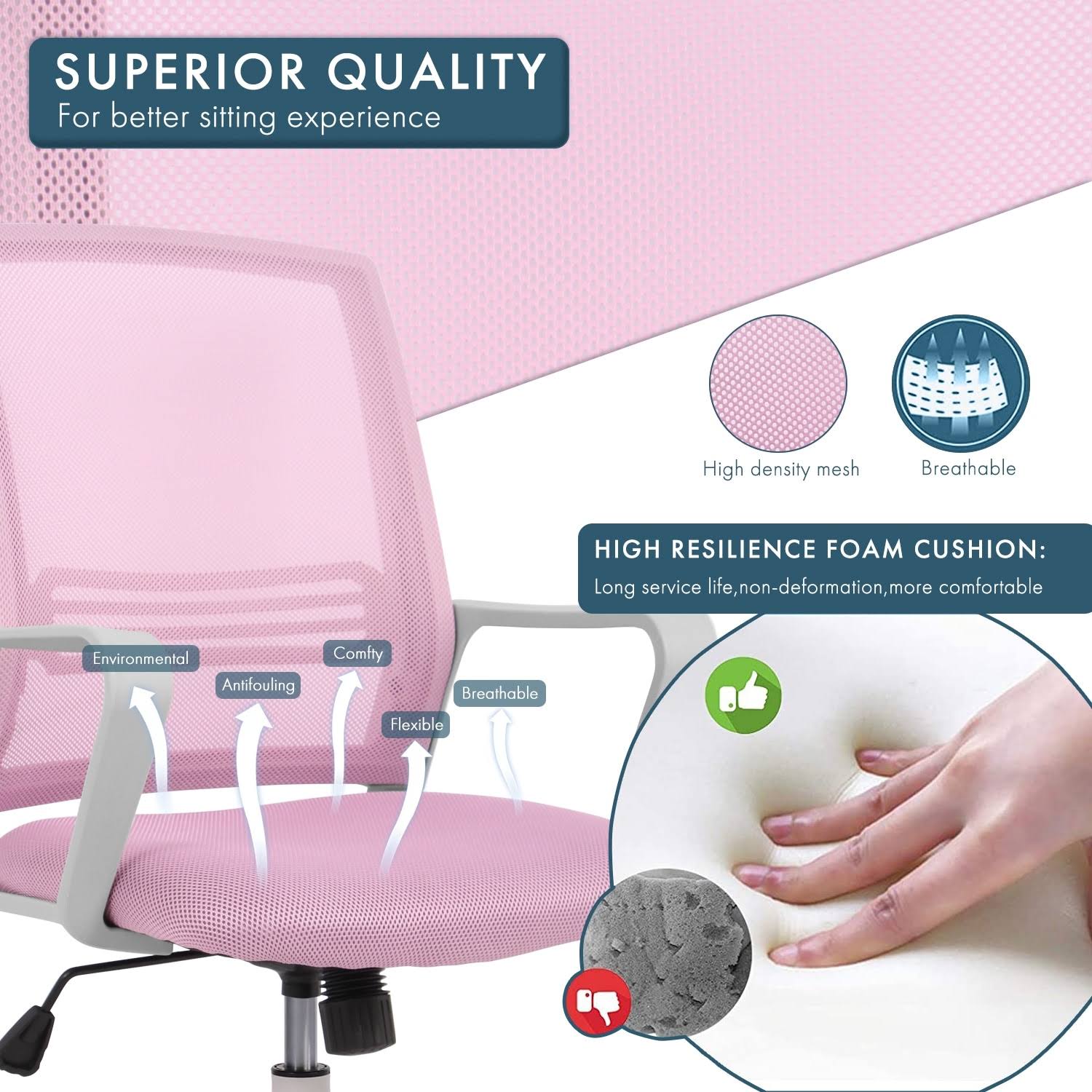 Home Office Chair Computer Task Chair Adjustable Desk Chair with Swivel Casters for Office Leisure - Pink