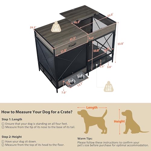 Aoowow Large Double Dog Crate Furniture 72.4" Indoor Dog Kennel with Sliding Barn Door and Divider