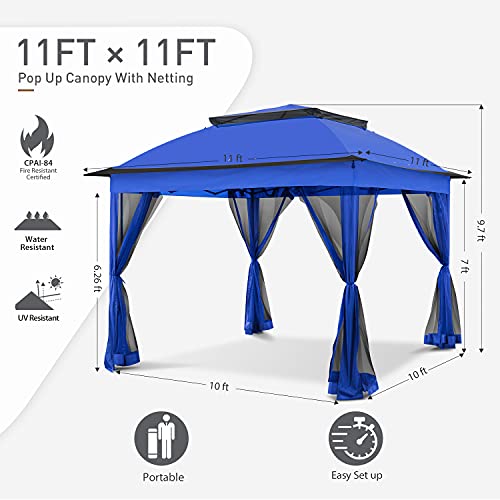 COOS BAY 11x11 Pop Up Instant Gazebo Tent with Mosquito Netting Outdoor Canopy Shelter with 121 Square Feet of Shade (Beige)