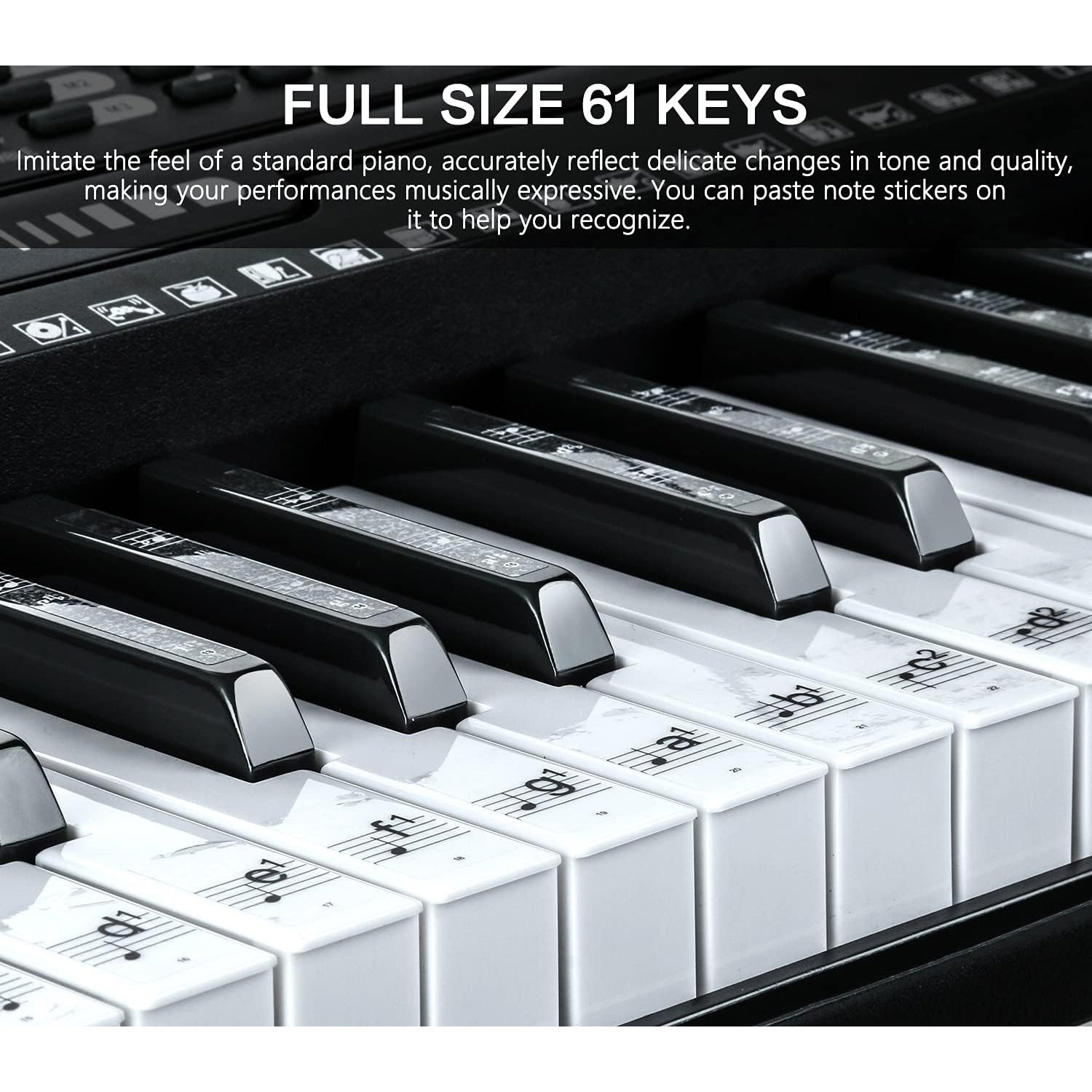 61 Key Portable Electronic Keyboard Piano w/Lighted Full Size Keys, LCD, Headphones, X-Stand, Stool, Music Rest, Microphone, Note Stickers