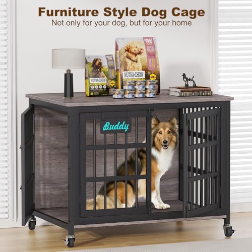 EasyCom 48"/42"/33" Dog Crate Furniture with Name Tag, Heavy Duty Dog Kennel Indoor for Large Dogs