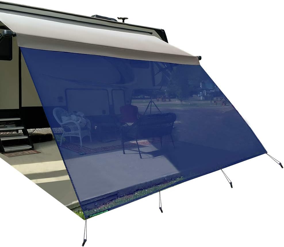 Tentproinc RV Awning Sun Shade Screen 8' X 15' 3'' Black Mesh Sunshade Camper Trailer Awning Shade Screen UV Blocker Completed Kits
