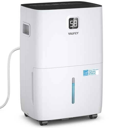 Yaufey 2500 Sq. Ft Home Dehumidifier for Medium to Large Rooms and Basements with Auto or Manual Drainage, 0.48 Gallon Water Tank Capacity