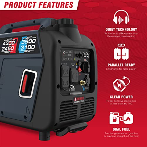 A-iPower 7600W Dual Fuel Quiet Portable Inverter Generator, Electric Start RV Ready, EPA & CARB Compliant CO Sensor