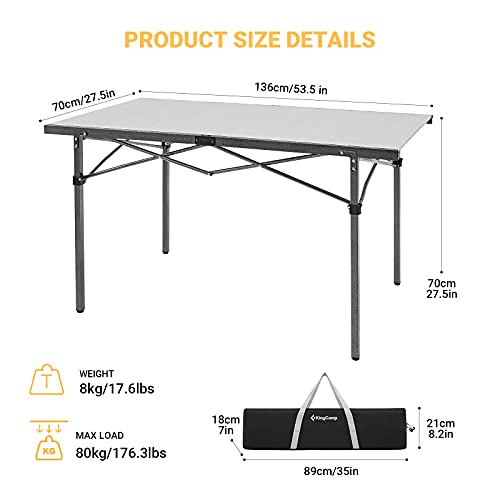 KingCamp Camping Table Folding Portable Table Aluminum Roll Up Lightweight Foldable Large Camp Table for Indoor Outdoor Picnic Backyard, 53.5"X27.5"