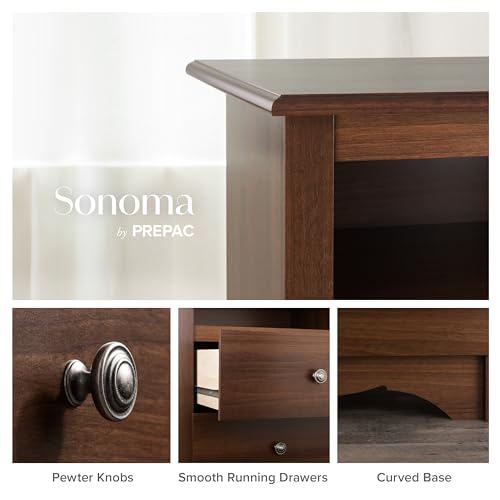 Prepac Double Drawer Dresser and Three Drawer Nightstand Rustic White Bedroom Collection