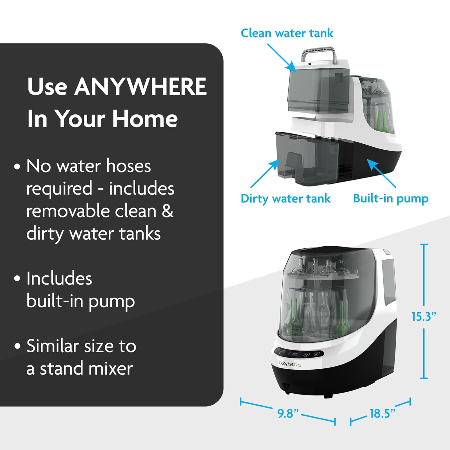 Baby Brezza Bottle Washer Pro - Baby Bottle Washer, Sterilizer + Dryer - All in One Machine Cleans Bottles, Pump Parts, & Sippy Cups
