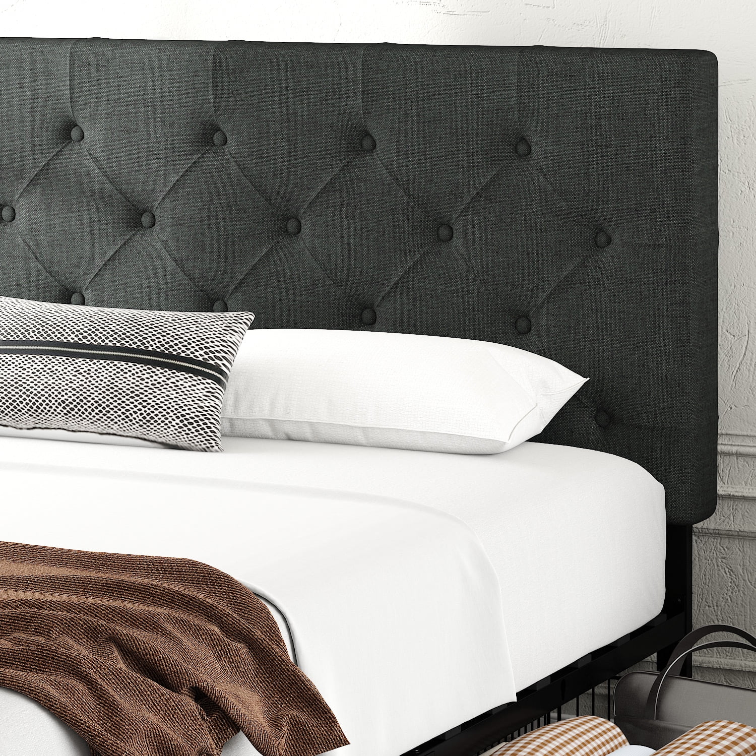 Amolife King Size Platform Bed Frame with Headboard and 4 Drawers, Dark Grey - Radiant Selections
