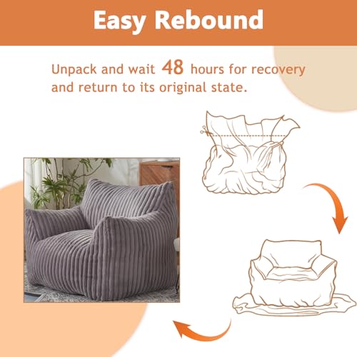 Giant Bean Bag Chairs for Adults with Filling Plush Fluffy Bean Bag Chairs for Teens with Armrests Comfy BeanBag Lazy Couch Sofa Chair for Bedroom