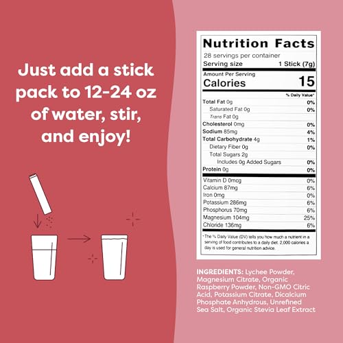 FlavCity Raspberry Lychee Electrolytes Drink Mix, 28 On-The-Go Stick Packs - Healthy Electrolytes Powder Packets Made with Real Fruit