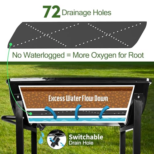 Aveyas Metal Raised Planter Box on Wheels with Gardening Kit, Elevated, Mobile Garden Bed Cart with Legs -Compatible with Indoor & Outdoor Patio