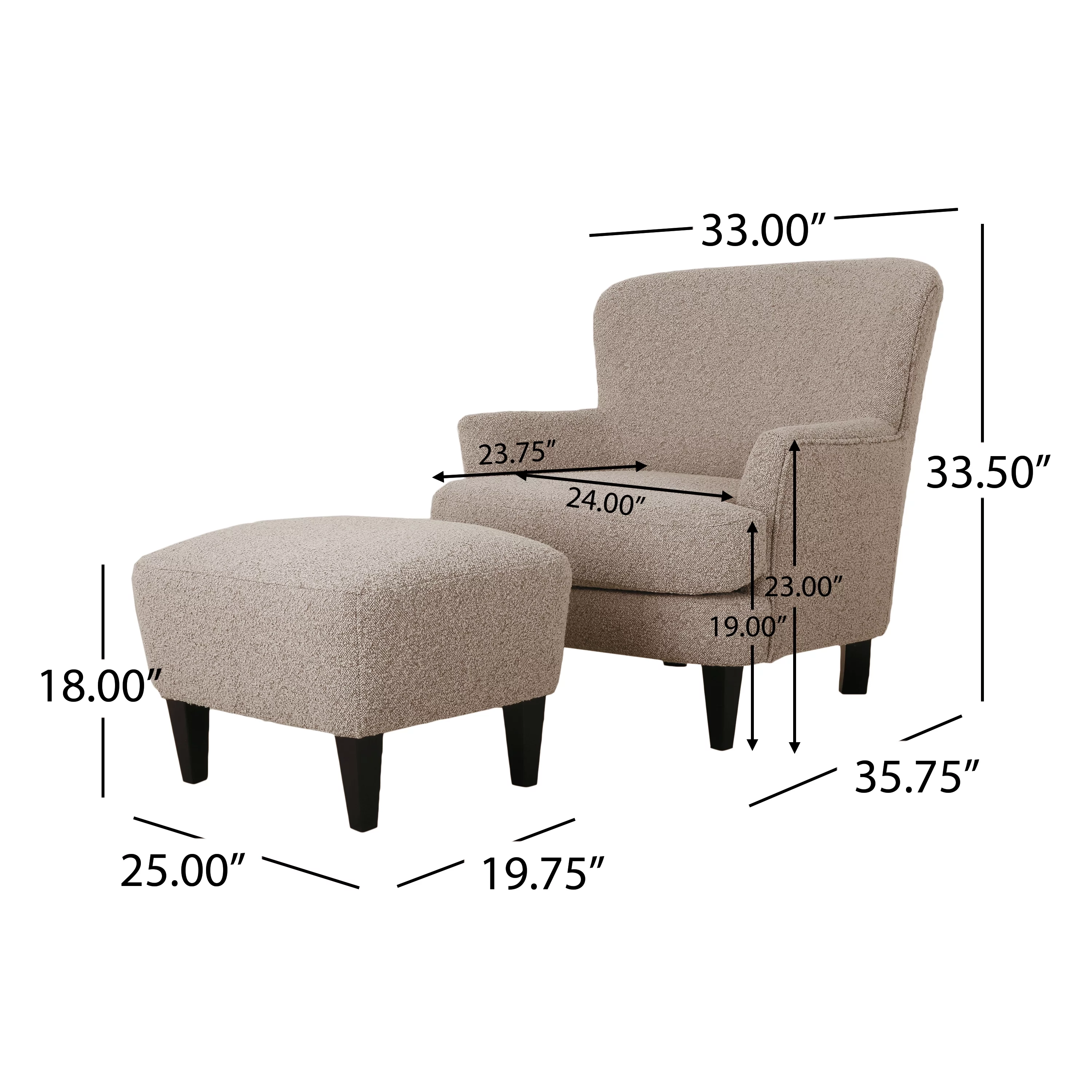 GDF Studio Gerald Contemporary Boucle Upholstered Club Chair and Ottoman Set, Stone and Matte Black