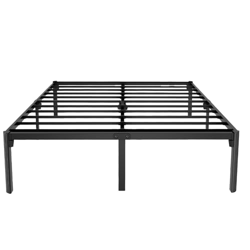 Full Size Bed Frame, 14 Inch Metal Platform Bed with Iron-Art Headboard & Footboard, Classic Bed Frame with Heavy Duty Metal Slats Support
