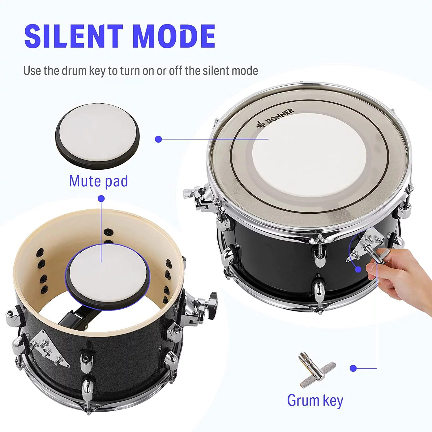Donner Drum Set Adult with Silent System, 5-Piece Full Size Professional Drum Kit Black - Curated Treasures Market