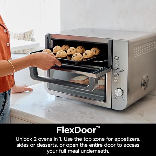 Ninja DCT451 12-in-1 Smart Double Oven with FlexDoor, Thermometer, FlavorSeal, Smart Finish, Rapid Top Convection and Air Fry Bottom , Stainless Steel