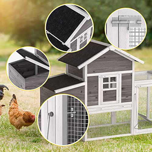 GOJOOASIS 80" Chicken Coop for 2-4 Chickens Outdoor Wooden Hen House Poultry Pet Hutch for Backyard w/Run Cage & Nesting Box(A)
