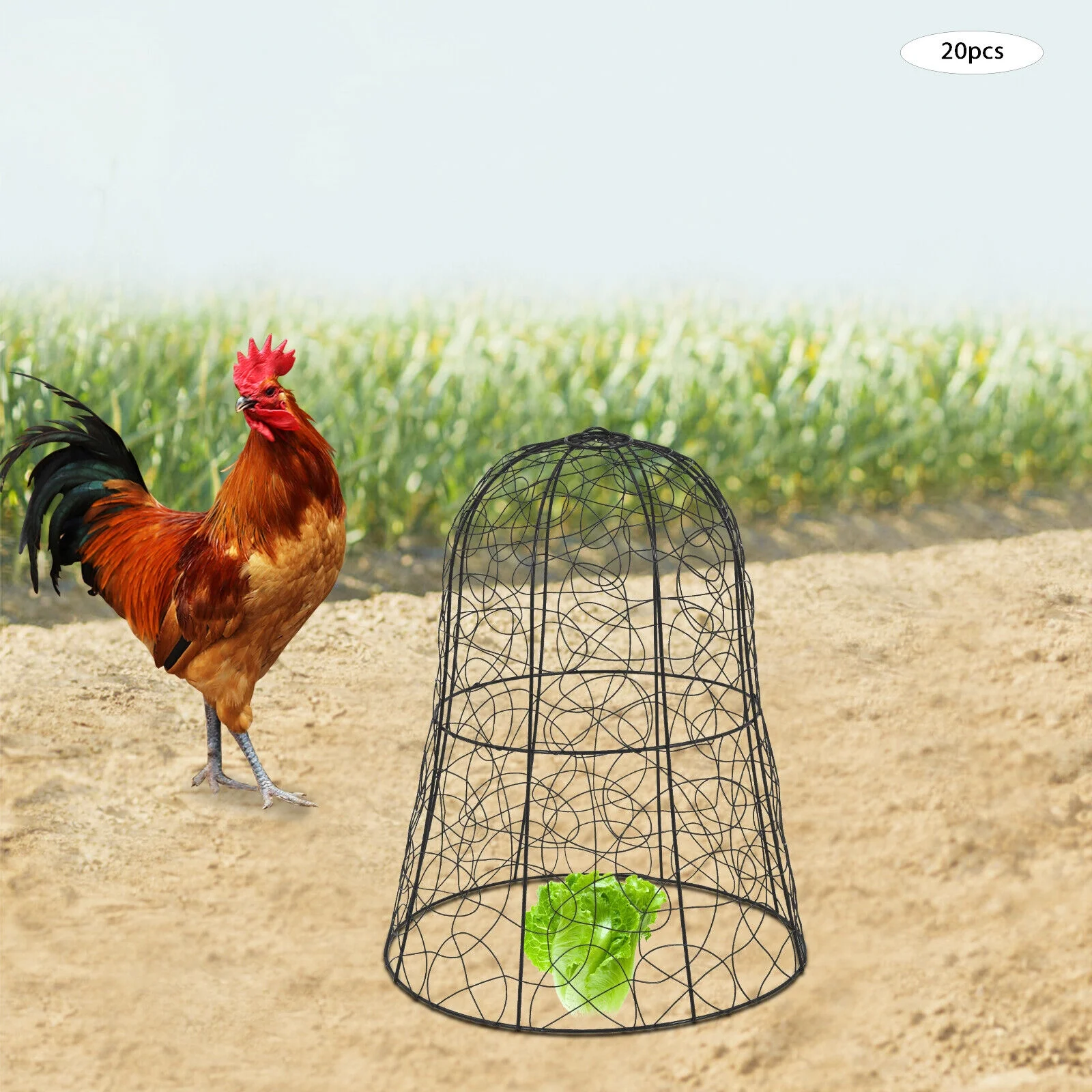 20PCS Garden Chicken Wire Cloche Plant Protector and Cover Iron Black/Green 12.99"H×15.75"